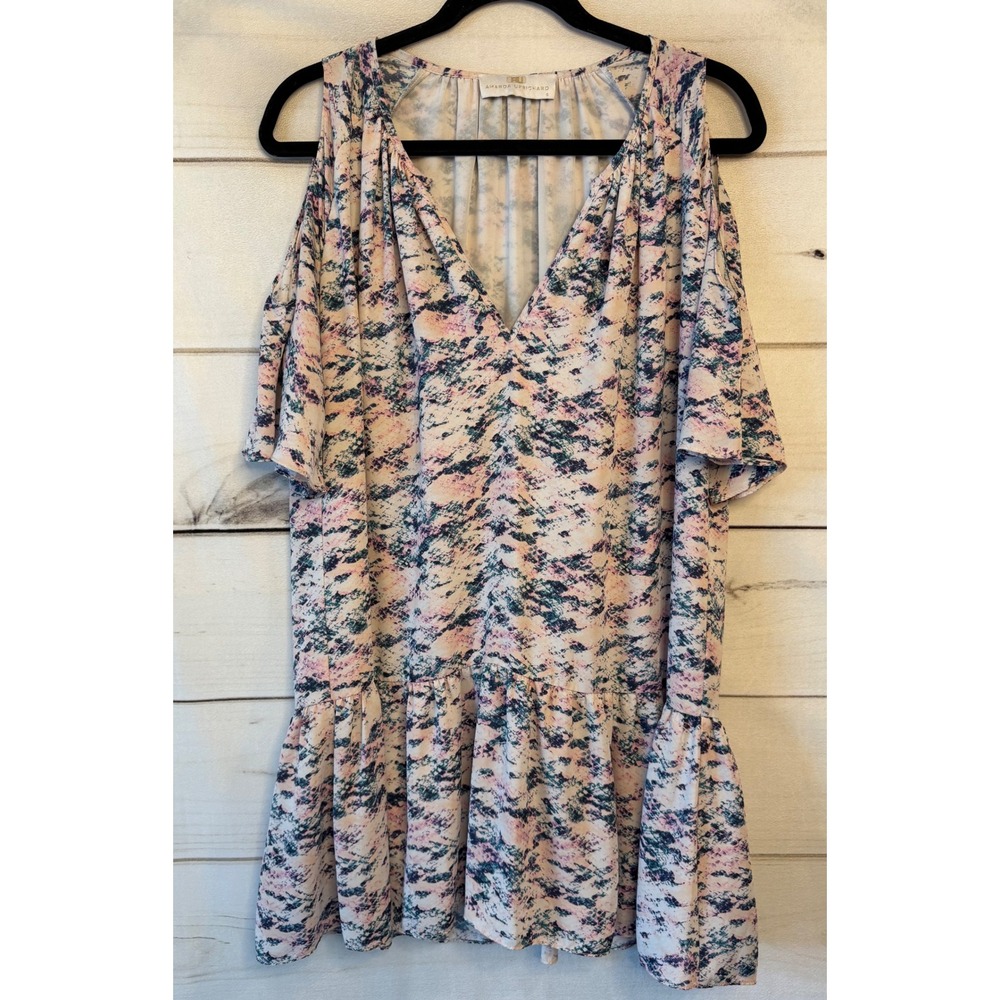 Amanda Uprichard Pink Abstract Cold Shoulder Ruffle Mini Dress Small